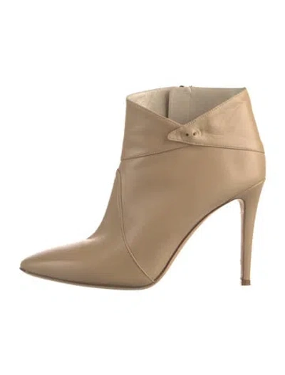 Pre-owned Mia Becar Leather Crystal Embellishments Boots In Neutral