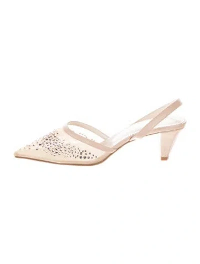 Pre-owned Mia Becar Mesh Crystal Embellishments Slingback Pumps In Neutral
