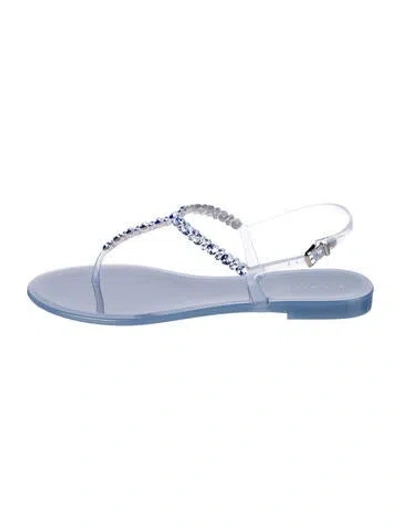 Pre-owned Mia Becar Pvc Crystal Embellishments T-strap Sandals In Blue