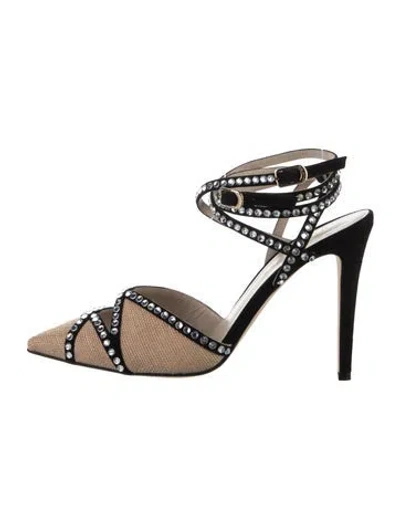 Pre-owned Mia Becar Straw Crystal Embellishments Pumps In Neutrals