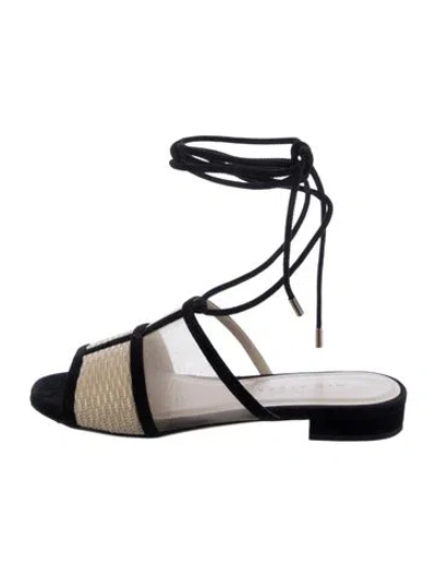 Pre-owned Mia Becar Suede Colorblock Pattern Gladiator Sandals In Black