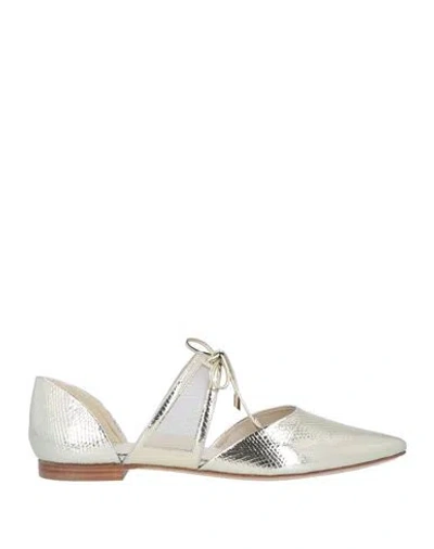 Mia Becar Woman Ballet Flats Platinum Size 5 Calfskin, Textile Fibers In Grey