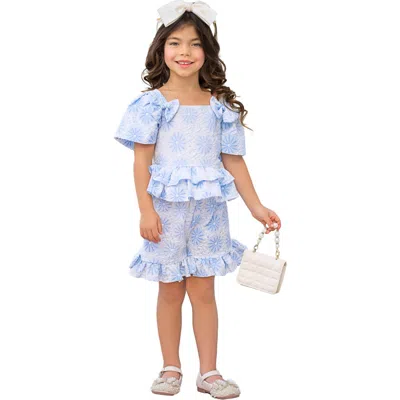 Mia Belle Girls Kids'  Blue Daisy Flutter Top And Ruffle Girls Short Set