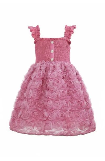 Mia Belle Girls Kids'  Blush Garden Rosette Smocked Dress In Pink