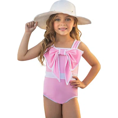 Mia Belle Girls Kids'  Blushing Summer Statement Bow Pink One Piece Swimsuit