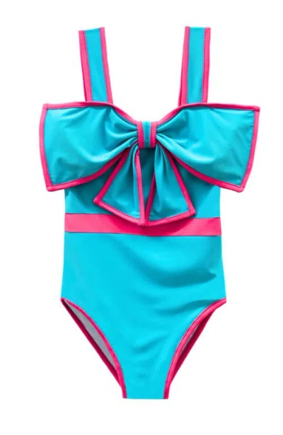 Mia Belle Girls Colorblock Bow One Piece Swimsuit In Multi