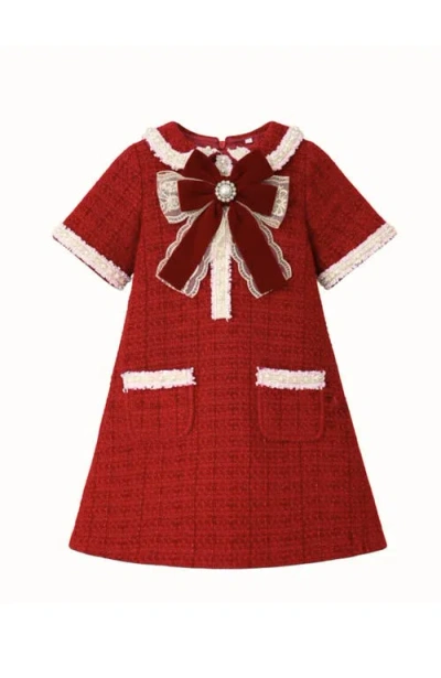 Mia Belle Girls Kids'  Cozy Meets Chic Tweed Dress In Burgundy
