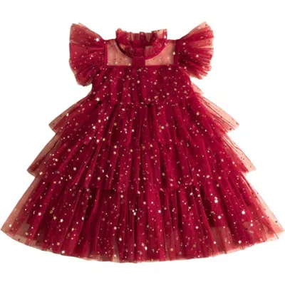 Mia Belle Girls Kids'  Dancing Star Sequin Tiered Tulle Dress In Red