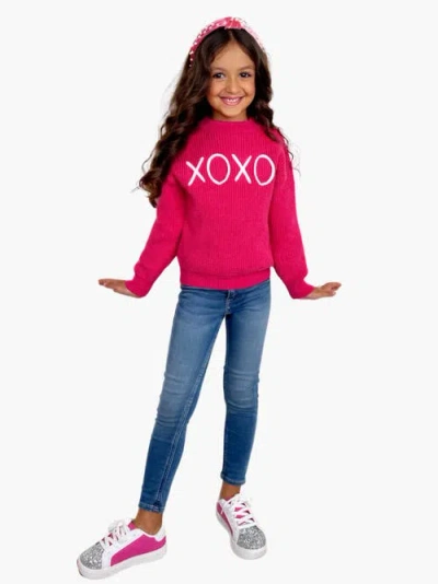 Mia Belle Girls Kids'  Embroidered Chunky Knit Sweater In Pink