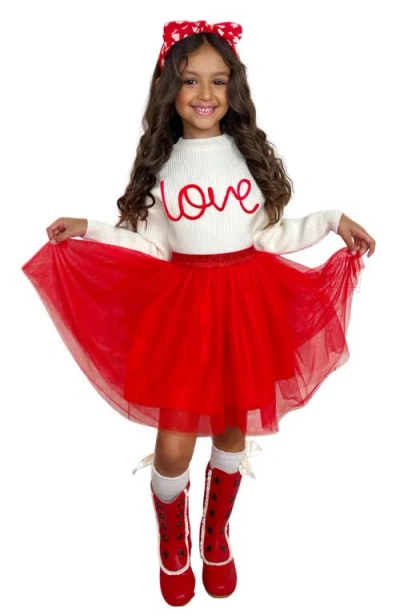 Mia Belle Girls Kids'  Embroidered Love Sweater And Tutu Skirt Set In White