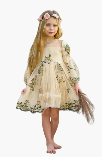 Mia Belle Girls Kids'  Flower Embroidered Lace Dress In Yellow