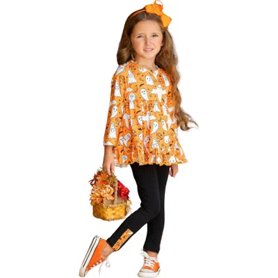 Mia Belle Girls Kids'  Fun-tastic Flying Ghosts Halloween Legging Set In Orange
