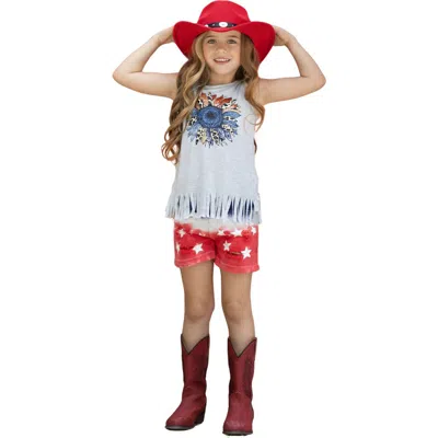 Mia Belle Girls Kids'  Girls American Flower Denim Shorts Set In Grey