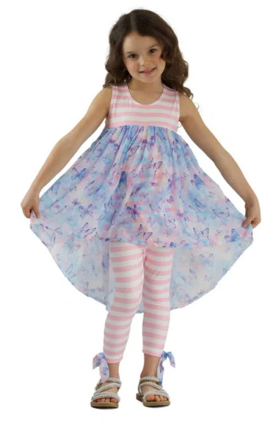 Mia Belle Girls Kids'  Girls Beachy Butterflies Hi-lo Tunic And Striped Legging Set In Multicolor
