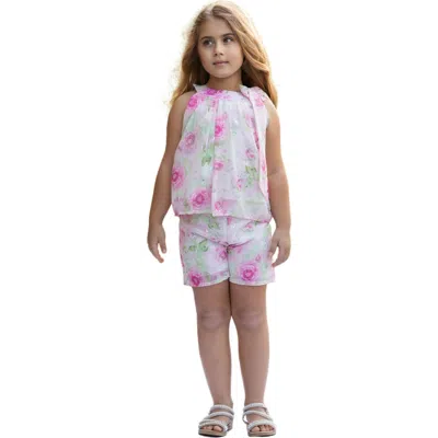 Mia Belle Girls Kids'  Girls Blooming Blush Floral Chiffon Top And Short Set In Pink