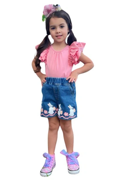 Mia Belle Girls Kids'  Girls Bunny Business Denim Shorts Set In Pink