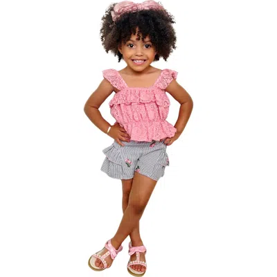 Mia Belle Girls Kids'  Girls Coastal Florals Lace Top And Ruffle Shorts Set In Pink