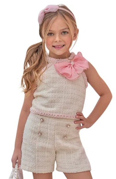 Mia Belle Girls Kids'  Girls Confident Little Diva Halter Tweed Top And Short Set In Neutral