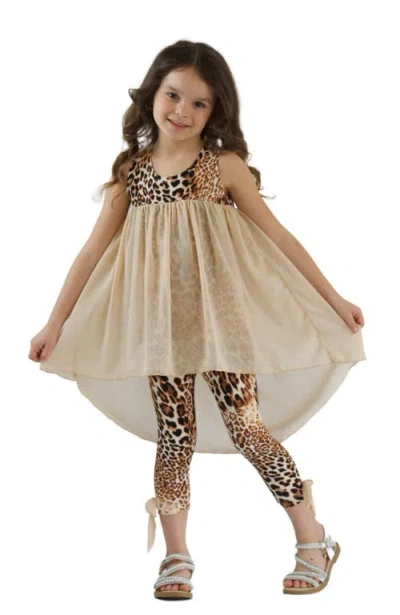 Mia Belle Girls Kids'  Girls Fierce Confidence Hi-lo Tunic And Leopard Legging Set In Beige