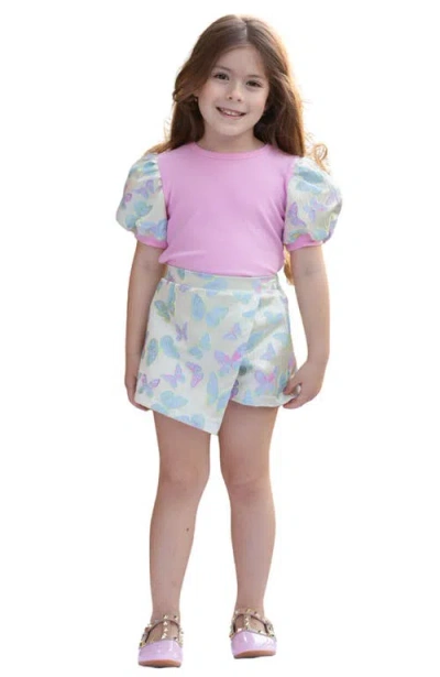 Mia Belle Girls Kids'  Girls Flutter & Shine Puff Sleeve Top And Butterfly Skort Set In Pink