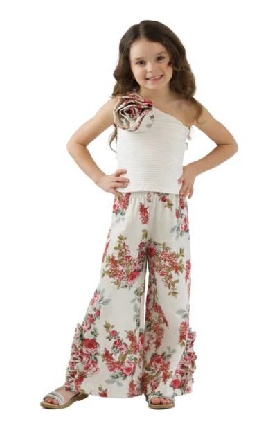 Mia Belle Girls Kids'  Girls Garden Party One-shoulder Top And Palazzo Pants Set In Red