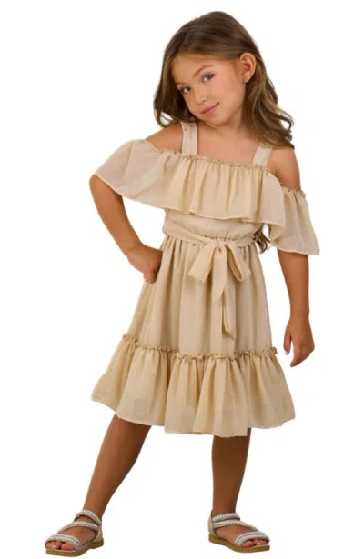 Mia Belle Girls Kids'  Girls Golden Sands Ruffle Shoulder Sundress In Beige