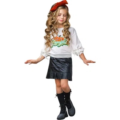 Mia Belle Girls Kids'  Girls Hello Pumpkin Satin Pleated Skirt Set In Crème