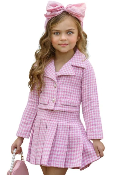 Mia Belle Girls Kids'  Girls Little Treasure Tweed Matching Blazer And Pleated Skirt Set In Pink
