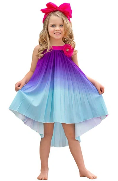 Mia Belle Girls Kids'  Girls Ocean Sunset Ombre Pleated Hi-lo Dress In Fuchsia