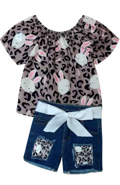 Mia Belle Girls Kids'  Girls Oh Bunny! Denim Shorts Set In Leopard