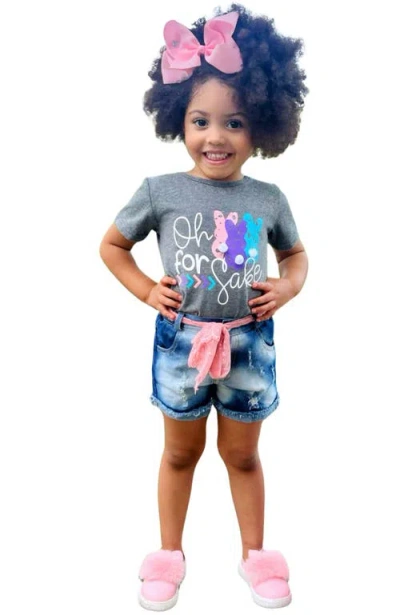 Mia Belle Girls Kids'  Girls Oh For Bunnies' Sake Denim Shorts Set In Grey
