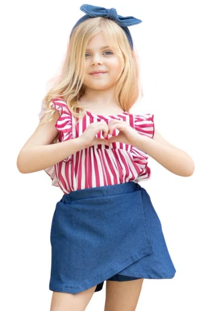 Mia Belle Girls Kids'  Girls Patriotic Red Striped Top And Blue Skort Set