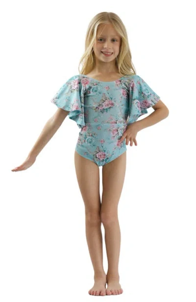 Mia Belle Girls Kids'  Girls Petal Splash Flare Sleeve One Piece Swimsuit In Blue