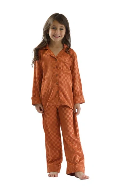Mia Belle Girls Kids'  Girls  Pumpkin Spice Checkered Silk Pajamas In Orange