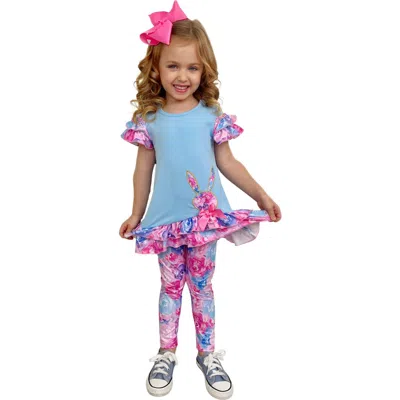 Mia Belle Girls Kids'  Girls Radiant Roses Floral Bunny Legging Set In Blue