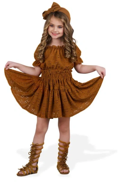 Mia Belle Girls Kids'  Girls Rosette Charm Eyelet Top & Skirt Set In Brown