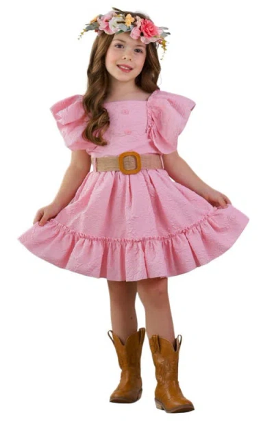 Mia Belle Girls Kids'  Girls Ruffle Sleeve Belted Skirt Set In Pink