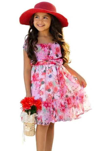 Mia Belle Girls Kids'  Girls Seaside Petals Ruffle Midi Dress In Pink