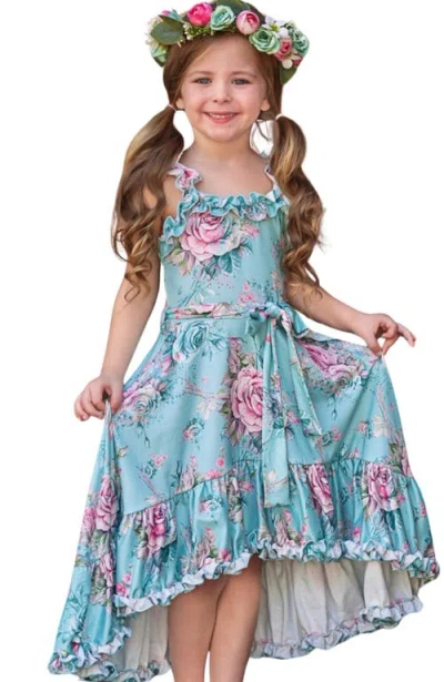 Mia Belle Girls Kids' Girls Secret Garden Rose Hi-lo Ruffle Dress In Blue |  ModeSens