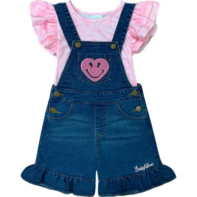 Mia Belle Girls Kids'  Girls Smileyworld  Happy Heart Denim Shortall Set In Pink