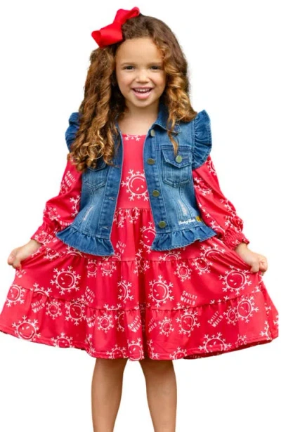Mia Belle Girls Kids'  Girls Smileyworld Happy Snowflake Denim Vest And Dress Set In Red