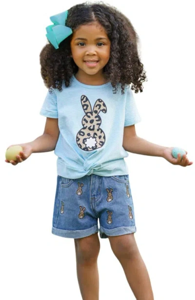 Mia Belle Girls Kids'  Girls Stripes And Spots Bunny Denim Shorts Set In Blue