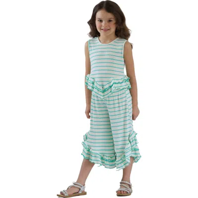 Mia Belle Girls Kids'  Girls Sway My Way Striped Top & Ruffle Pants Set In Turquoise