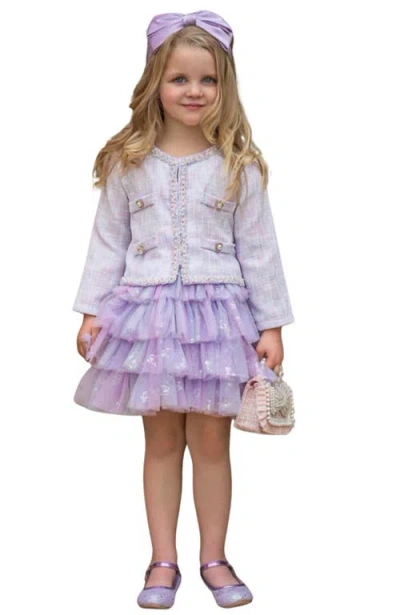 Mia Belle Girls Kids'  Girls Twirl In Lilacs Tweed Blazer And Tutu Skirt Set In Purple