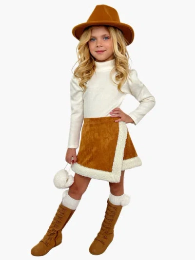 Mia Belle Girls Kids'  Ivory Turtleneck Top And Trimmed Skort Set