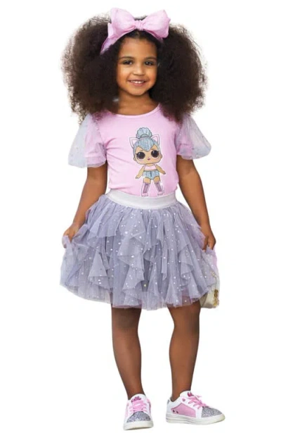 Mia Belle Girls Kids'  L.o.l. Surprise! Kitty Queen Sparkle Tulle Skirt Set In Pink