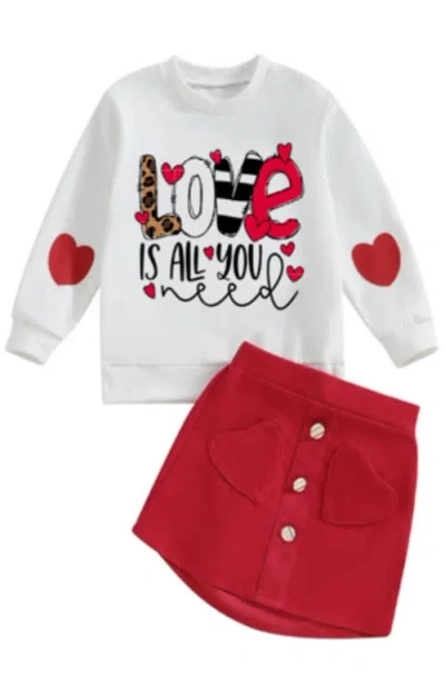 Mia Belle Girls Kids'  Love Is All You Need Sweater And Red Skirt Set
