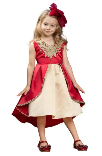 Mia Belle Girls Kids'  Lovely Night Red Embroidered Holiday Dress