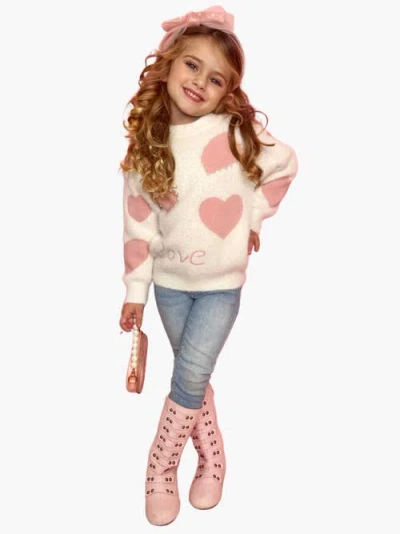 Mia Belle Girls Kids'  Made To Love You Pearl Knit Sweater In Ivory