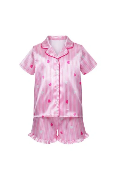 Mia Belle Girls Mommy Valentine's Day Silky Heart Pajama Set In Pink